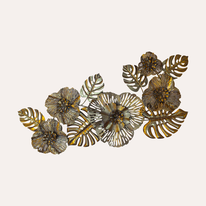 Fregio Decorativo in Ferro Oro con Fiori e Foglie