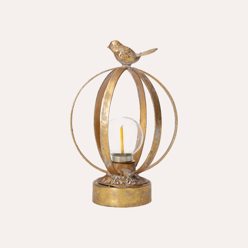Lampada da Tavolo in Metallo Oro con Decorazione Uccellino in Ottone – Design Elegante