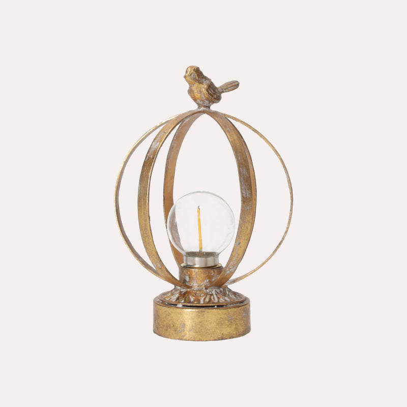 Lampada da Tavolo in Metallo Oro con Decorazione Uccellino in Ottone – Design Elegante