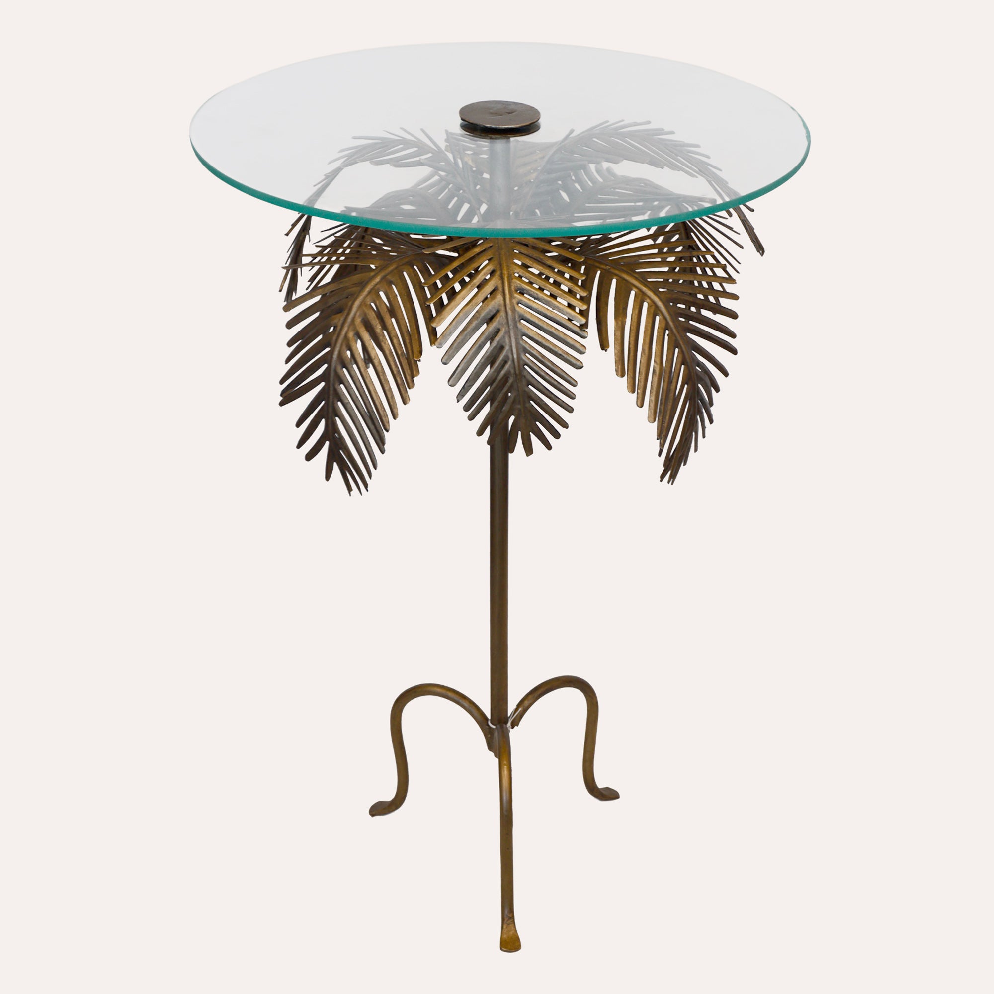 Round Gold Metal Coffee Table with Glass Top 