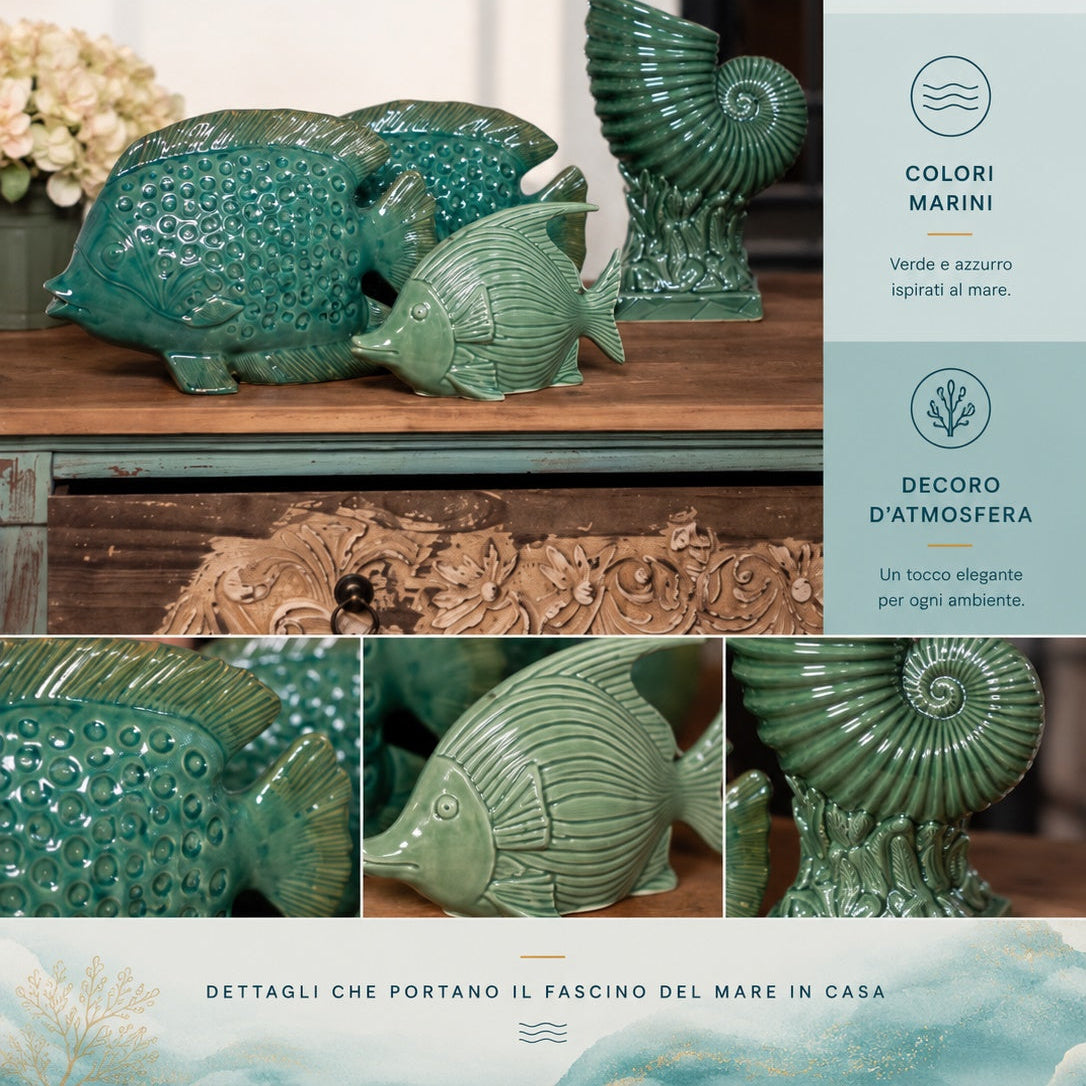 Pez decorativo de cerámica verde aguamarina