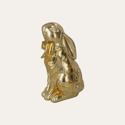 Coniglio Decorativo in Resina Color Oro con fiocco H. 14 cm