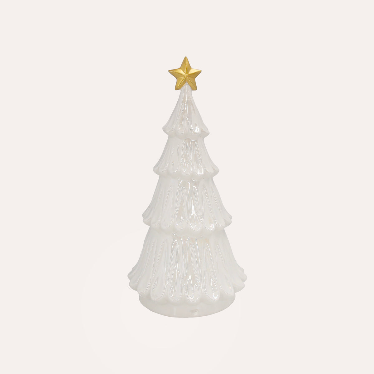 Albero natalizio in ceramica bianca con stella dorata – H 31 cm