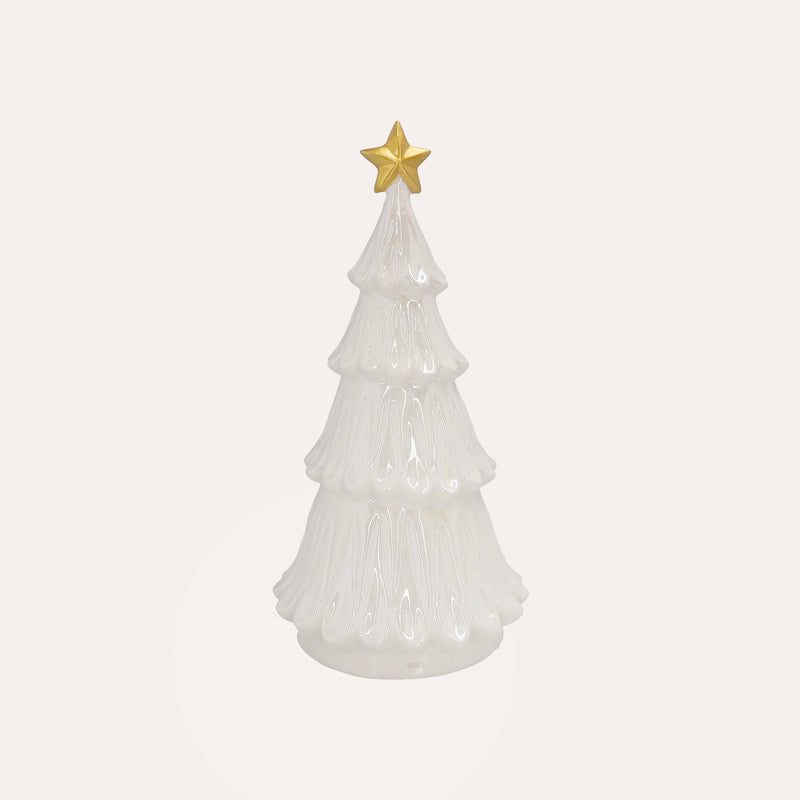 Albero natalizio in ceramica bianca con stella dorata – H 31 cm