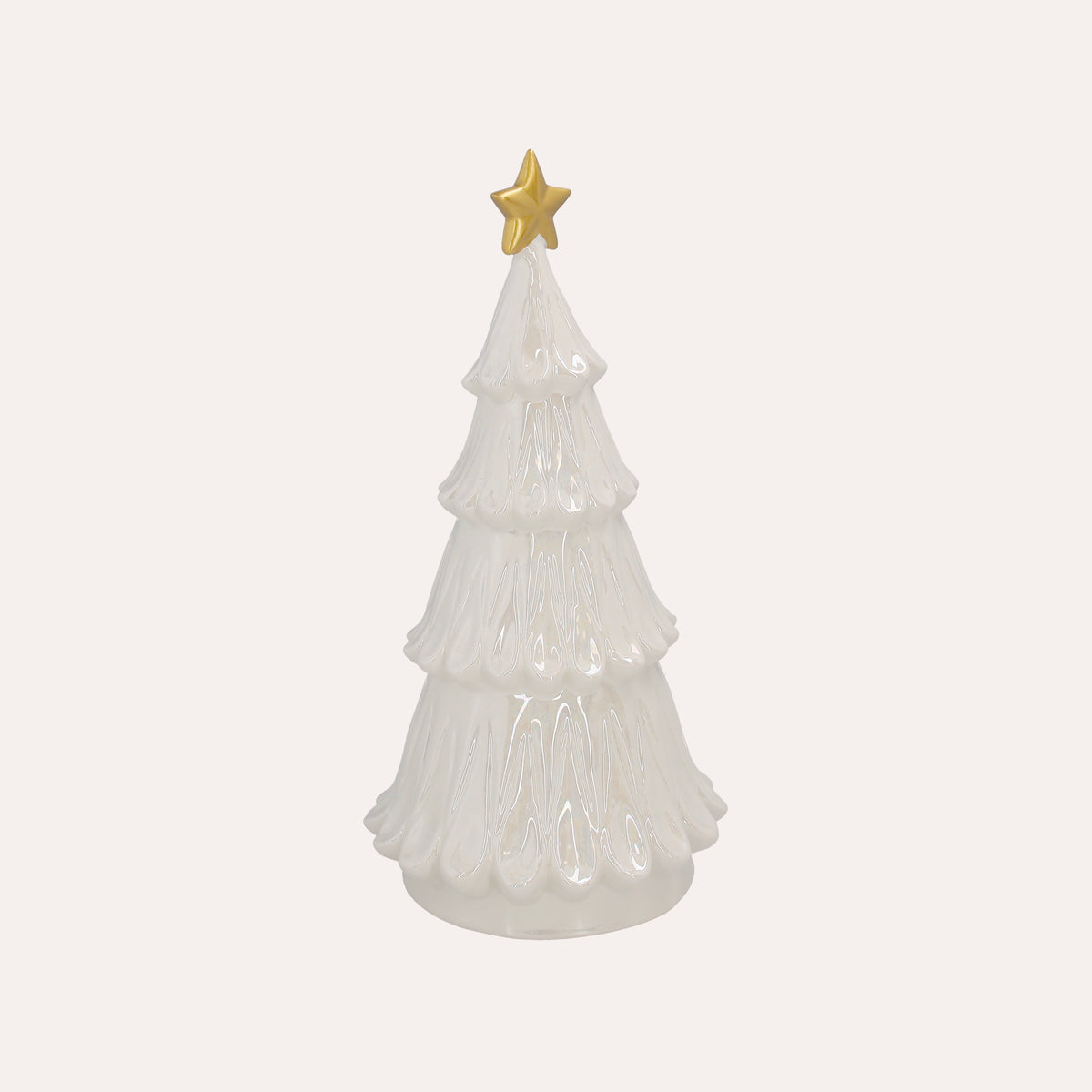 Albero natalizio in ceramica bianca con stella dorata – H 31 cm