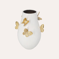 Vaso in Ceramica Bianco con Farfalle Dorate – H 34 x D 24 cm