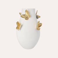Vaso in Ceramica Bianco con Farfalle Dorate – H 34 x D 24 cm