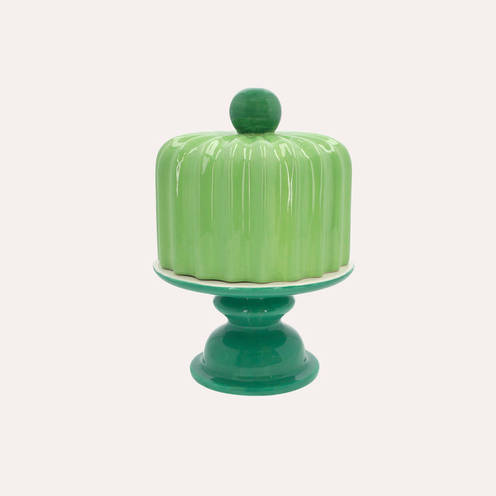 Alzata Decorativa in Ceramica con Coperchio – Verde Lucido 30x18 cm