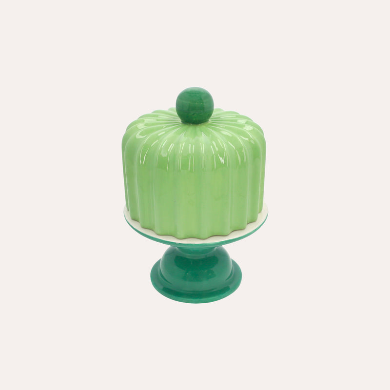 Alzata Decorativa in Ceramica con Coperchio – Verde Lucido 30x18 cm