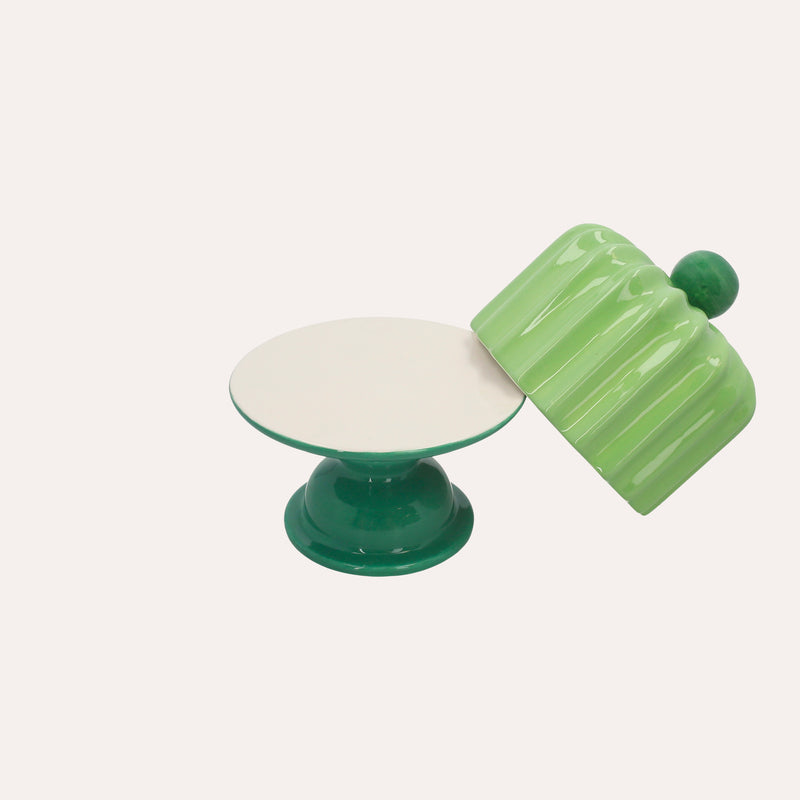 Alzata Decorativa in Ceramica con Coperchio – Verde Lucido 30x18 cm