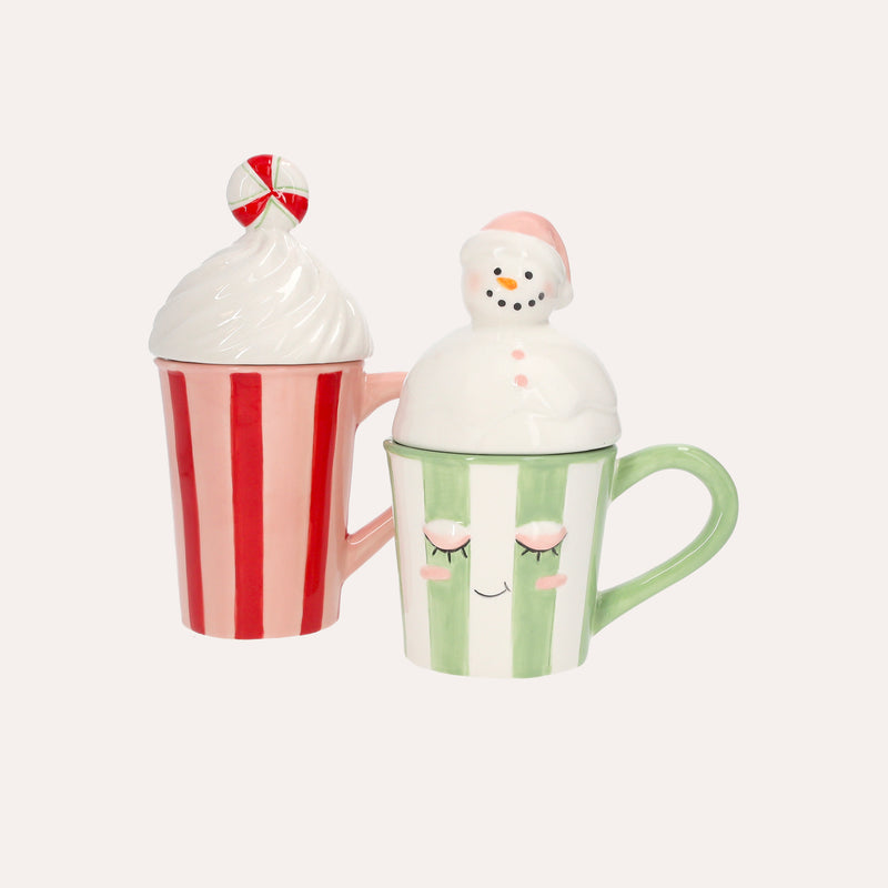 Set 2 Tazze Decorative in Ceramica con Coperchio – D.15x21 / D.15x17 cm