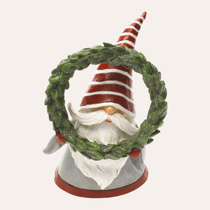 Gnomo Decorativo Natalizio in Resina con Cappello Rosso a Strisce