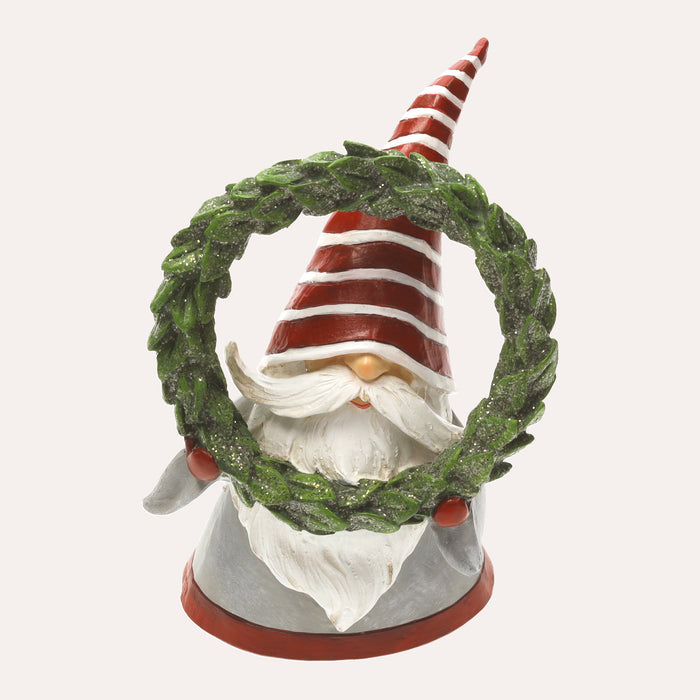 Gnomo Decorativo Natalizio in Resina con Cappello Rosso a Strisce
