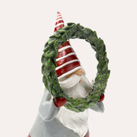 Gnomo Decorativo Natalizio in Resina con Cappello Rosso a Strisce