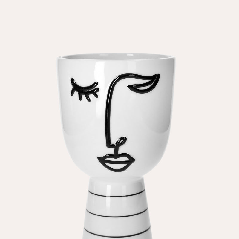 Vaso in Ceramica a Forma di Testa Astratta Bianca h. 25 cm