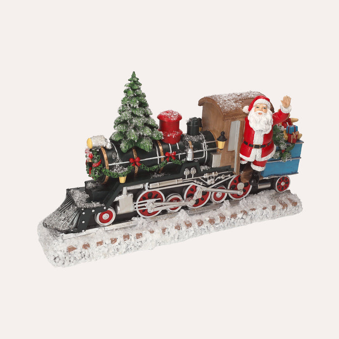 Statua Treno Natalizio con Babbo Natale, Albero e Regali – Decorazione in Resina