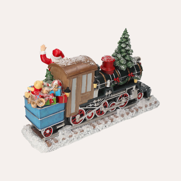 Statua Treno Natalizio con Babbo Natale, Albero e Regali – Decorazione in Resina