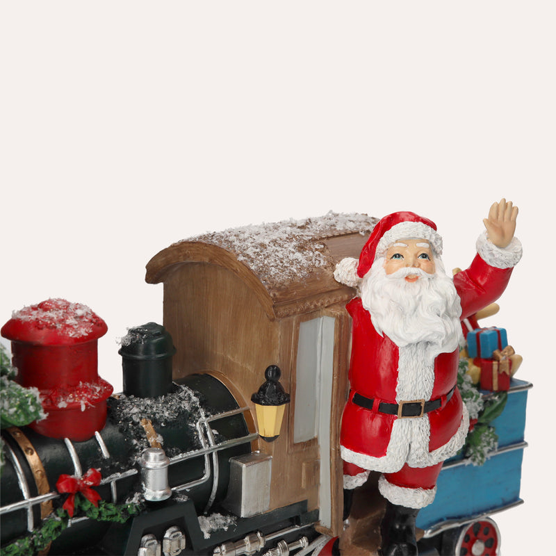 Statua Treno Natalizio con Babbo Natale, Albero e Regali – Decorazione in Resina