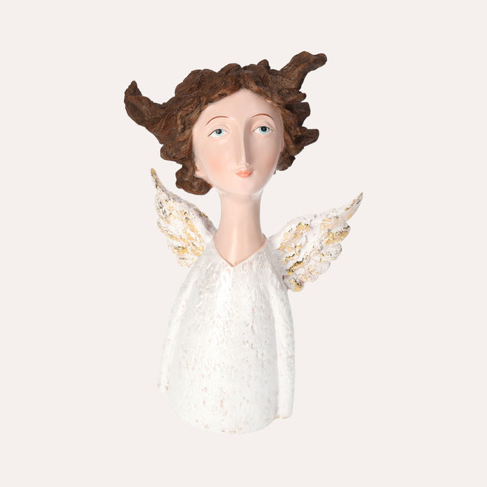 Statua Angelo Decorativo in Resina Bianco con Ali Dorate – Statuetta per Natale e Arredo Casa