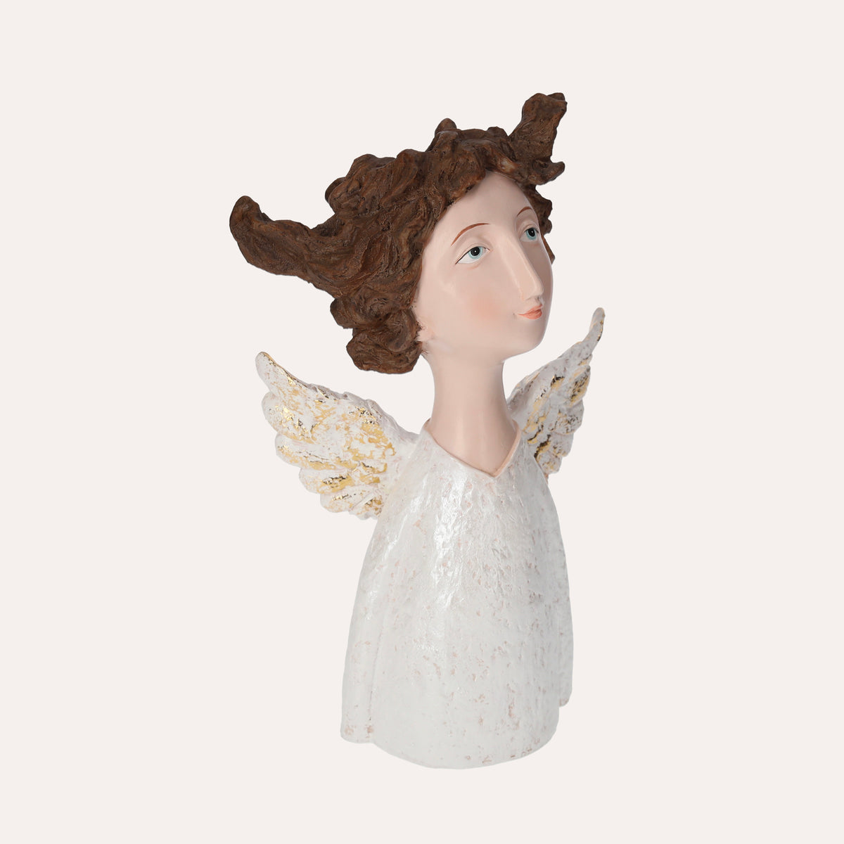 Statua Angelo Decorativo in Resina Bianco con Ali Dorate – Statuetta per Natale e Arredo Casa