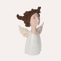 Statua Angelo Decorativo in Resina Bianco con Ali Dorate – Statuetta per Natale e Arredo Casa