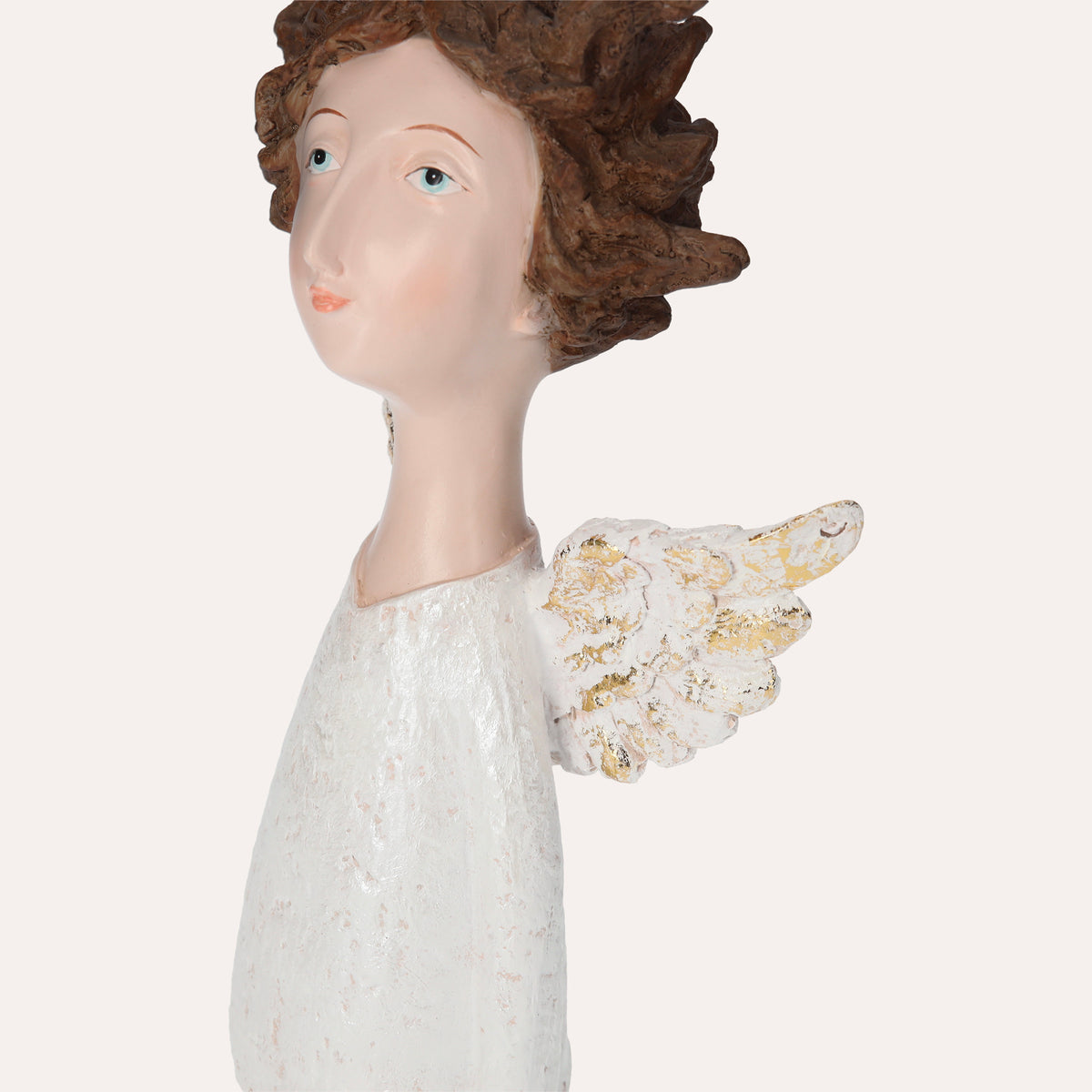 Statua Angelo Decorativo in Resina Bianco con Ali Dorate – Statuetta per Natale e Arredo Casa