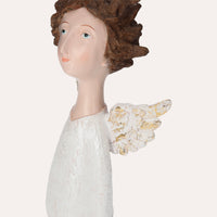 Statua Angelo Decorativo in Resina Bianco con Ali Dorate – Statuetta per Natale e Arredo Casa