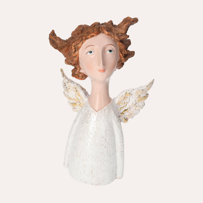 Statua Angelo Decorativo in Resina Bianco con Ali Dorate – Angelo per Natale e Arredo Casa