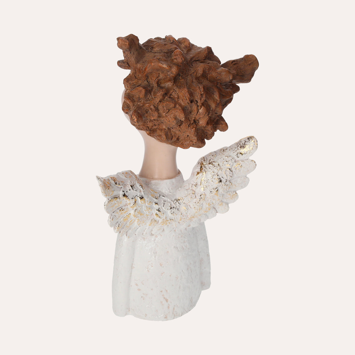 Statua Angelo Decorativo in Resina Bianco con Ali Dorate – Angelo per Natale e Arredo Casa