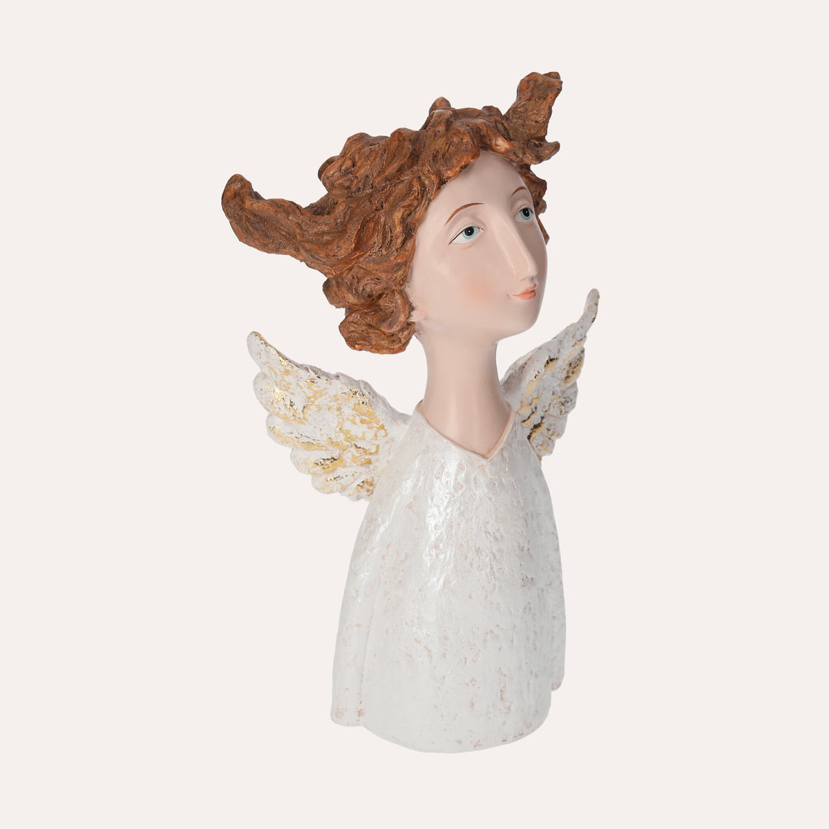 Statua Angelo Decorativo in Resina Bianco con Ali Dorate – Angelo per Natale e Arredo Casa
