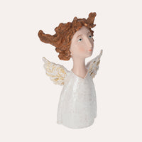 Statua Angelo Decorativo in Resina Bianco con Ali Dorate – Angelo per Natale e Arredo Casa