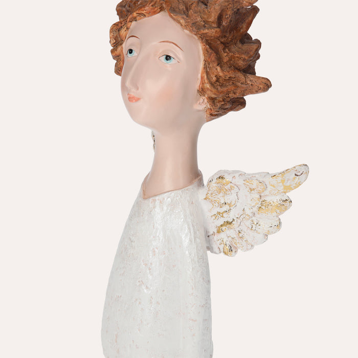 Statua Angelo Decorativo in Resina Bianco con Ali Dorate – Angelo per Natale e Arredo Casa