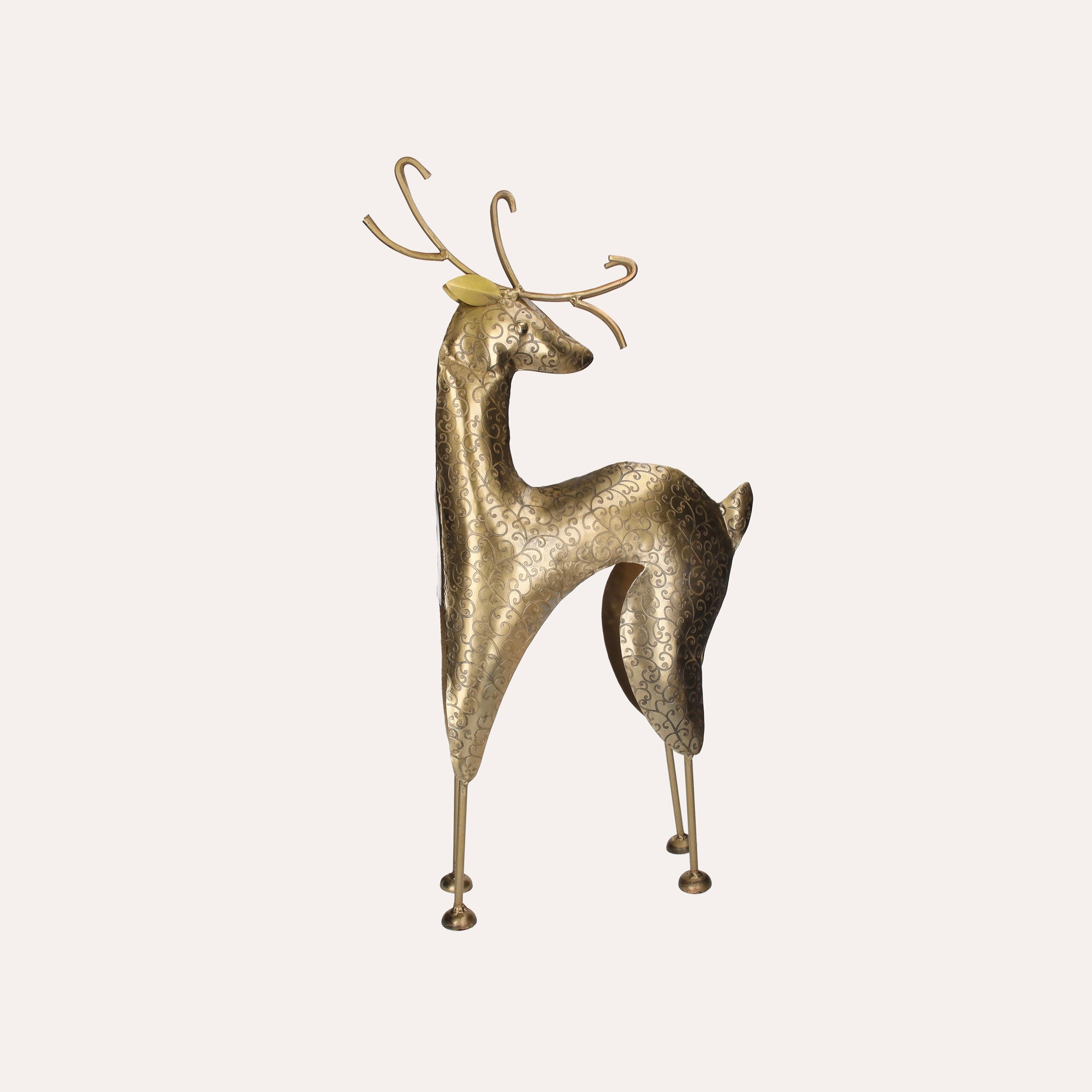 Decorative Gold Metal Reindeer – Elegant Christmas Sculpture for the Home
