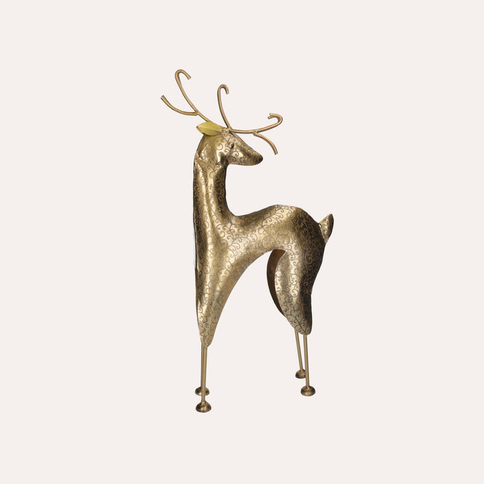 Renna Decorativa in Metallo Dorato – Scultura Natalizia Elegante per Casa