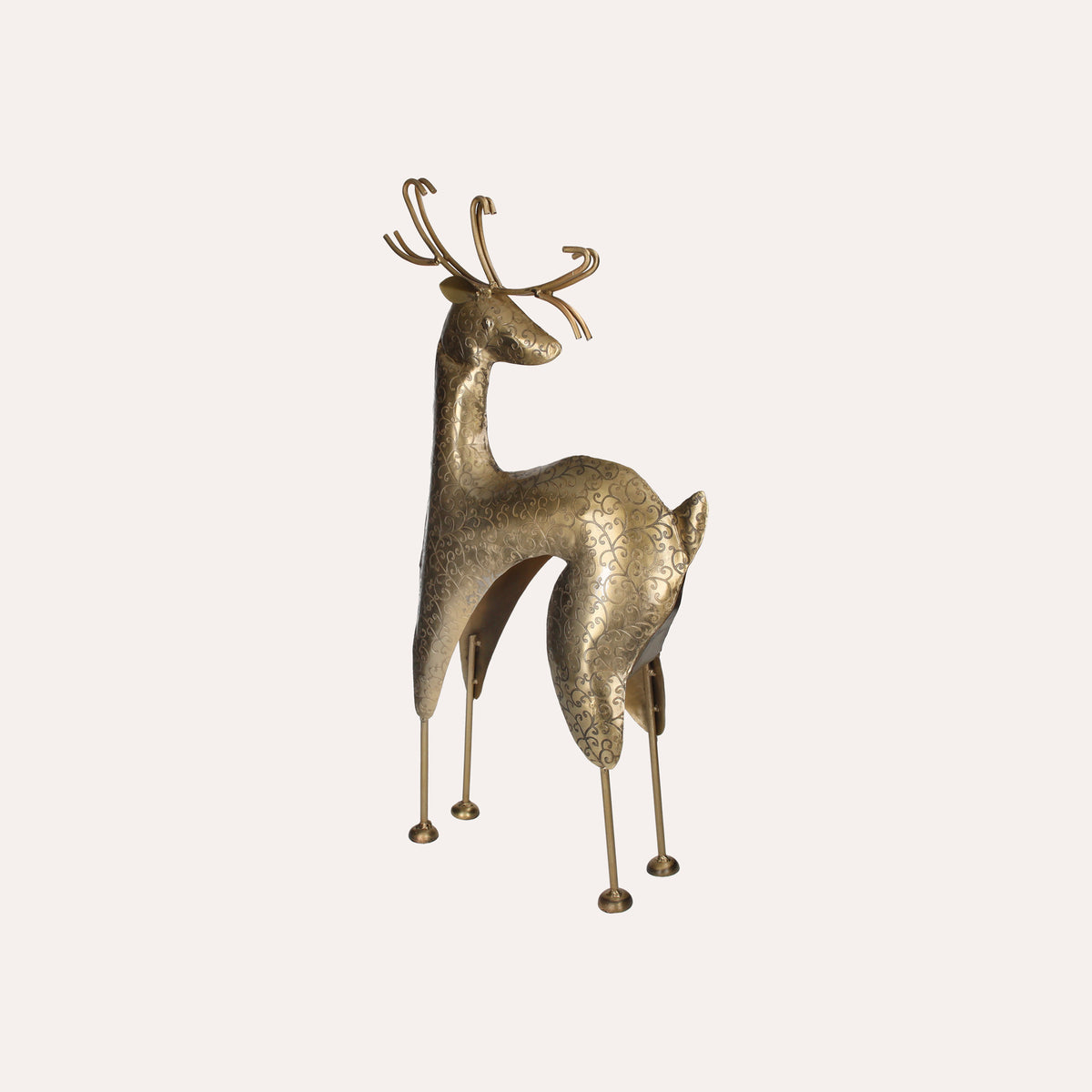 Renna Decorativa in Metallo Dorato – Scultura Natalizia Elegante per Casa