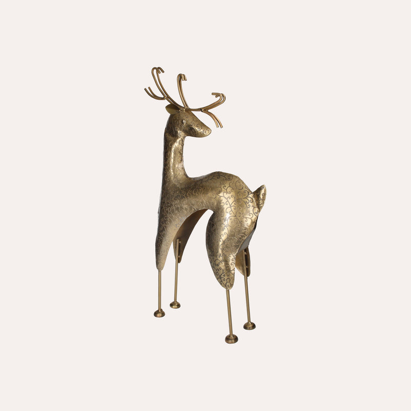 Renna Decorativa in Metallo Dorato – Scultura Natalizia Elegante per Casa