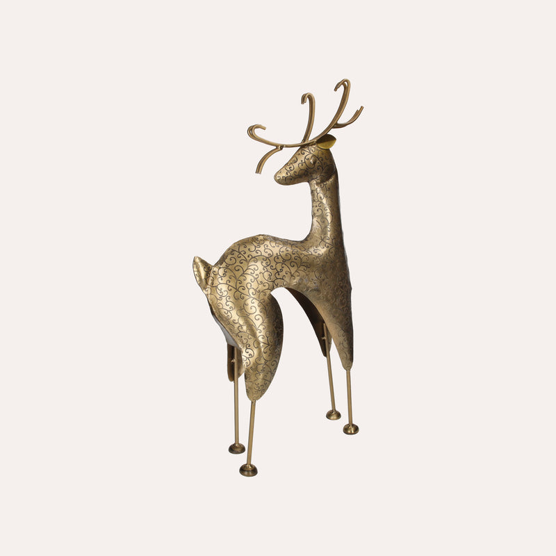Renna Decorativa in Metallo Dorato – Scultura Natalizia Elegante per Casa