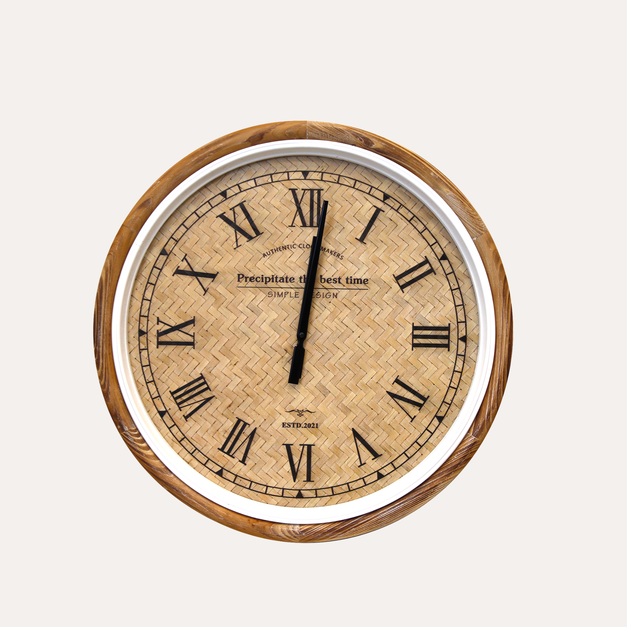 Orologio da Parete in Vimini con Cornice in Legno Ø 60 cm – Stile Naturale ed Elegante