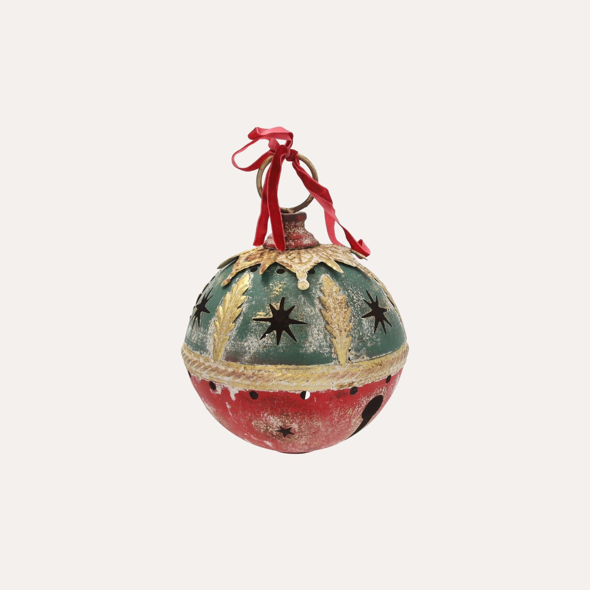 Bola de Natal em Lata Verde e Vermelha Alt.28x20 cm - KeyHome Store