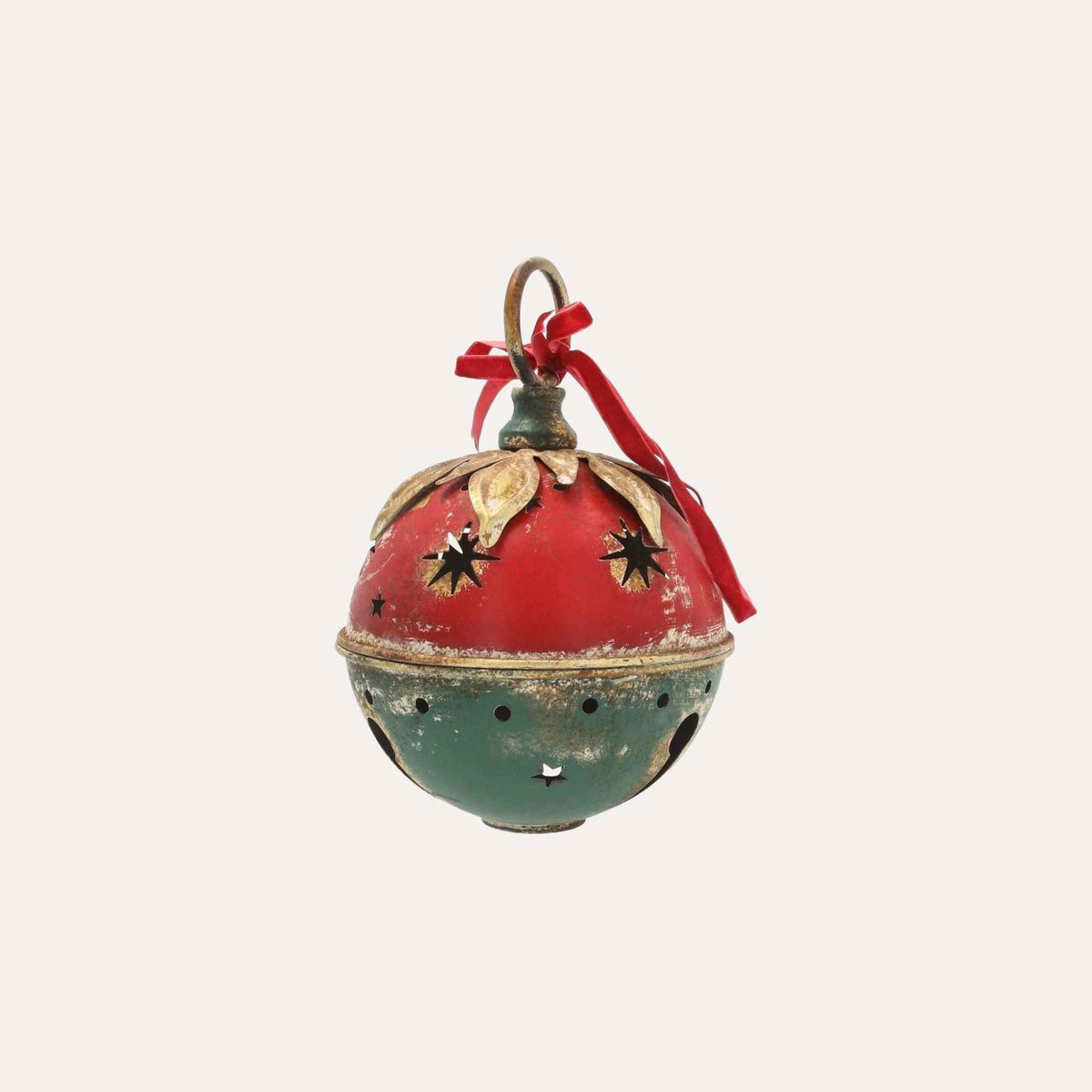 Weihnachtskugel aus roter und grüner Dose, H. 23 x 15 cm