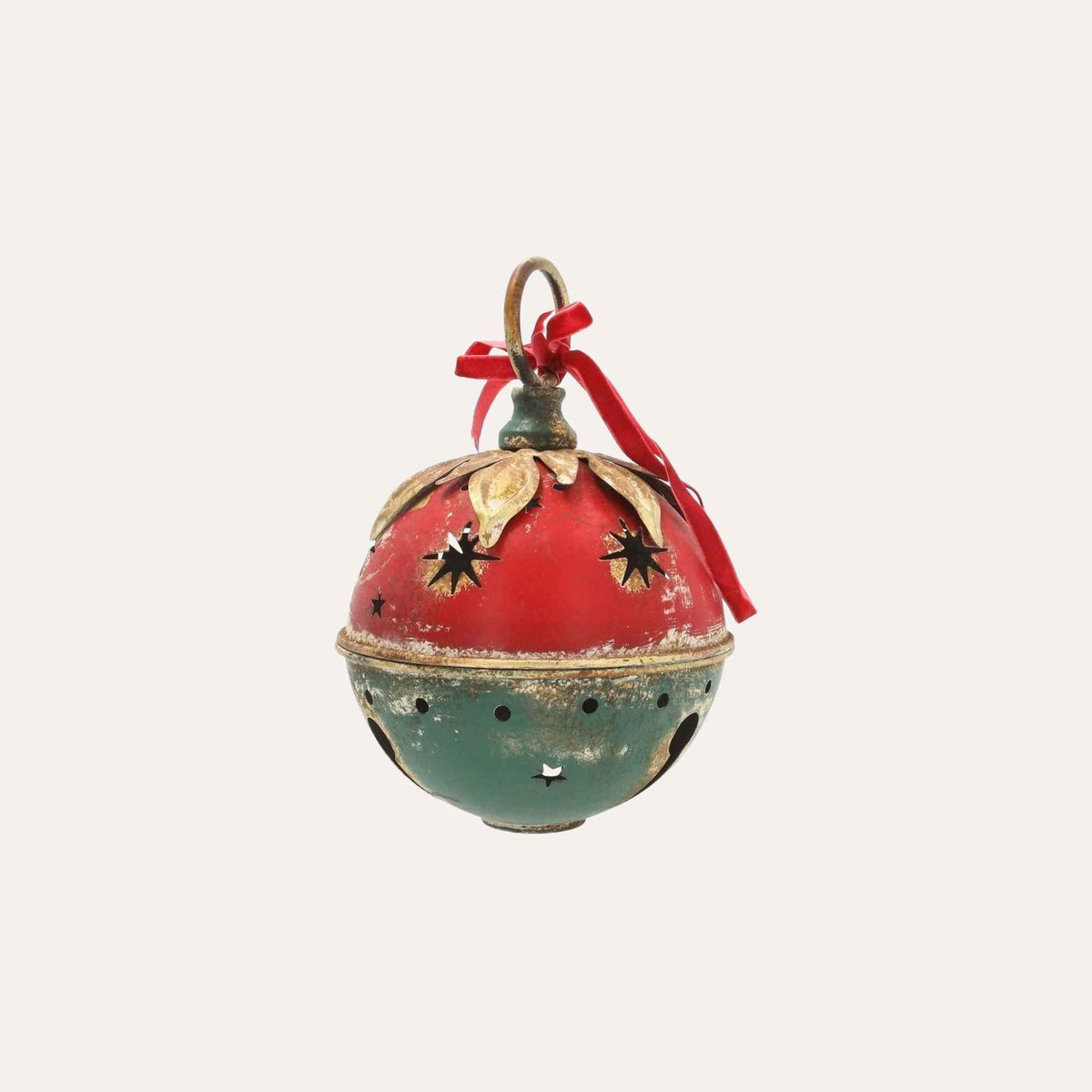 Weihnachtskugel aus roter und grüner Dose, H. 23 x 15 cm
