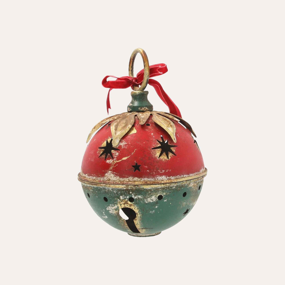 Weihnachtskugel aus roter und grüner Dose, H. 23 x 15 cm