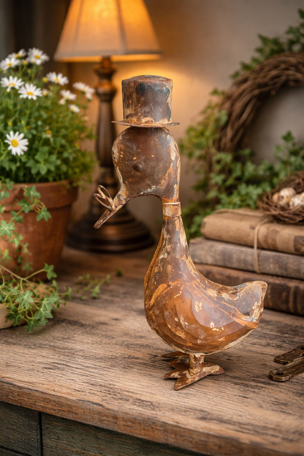 Papera in Ferro Effetto Ruggine – Scultura da Giardino e Arredo Rustico