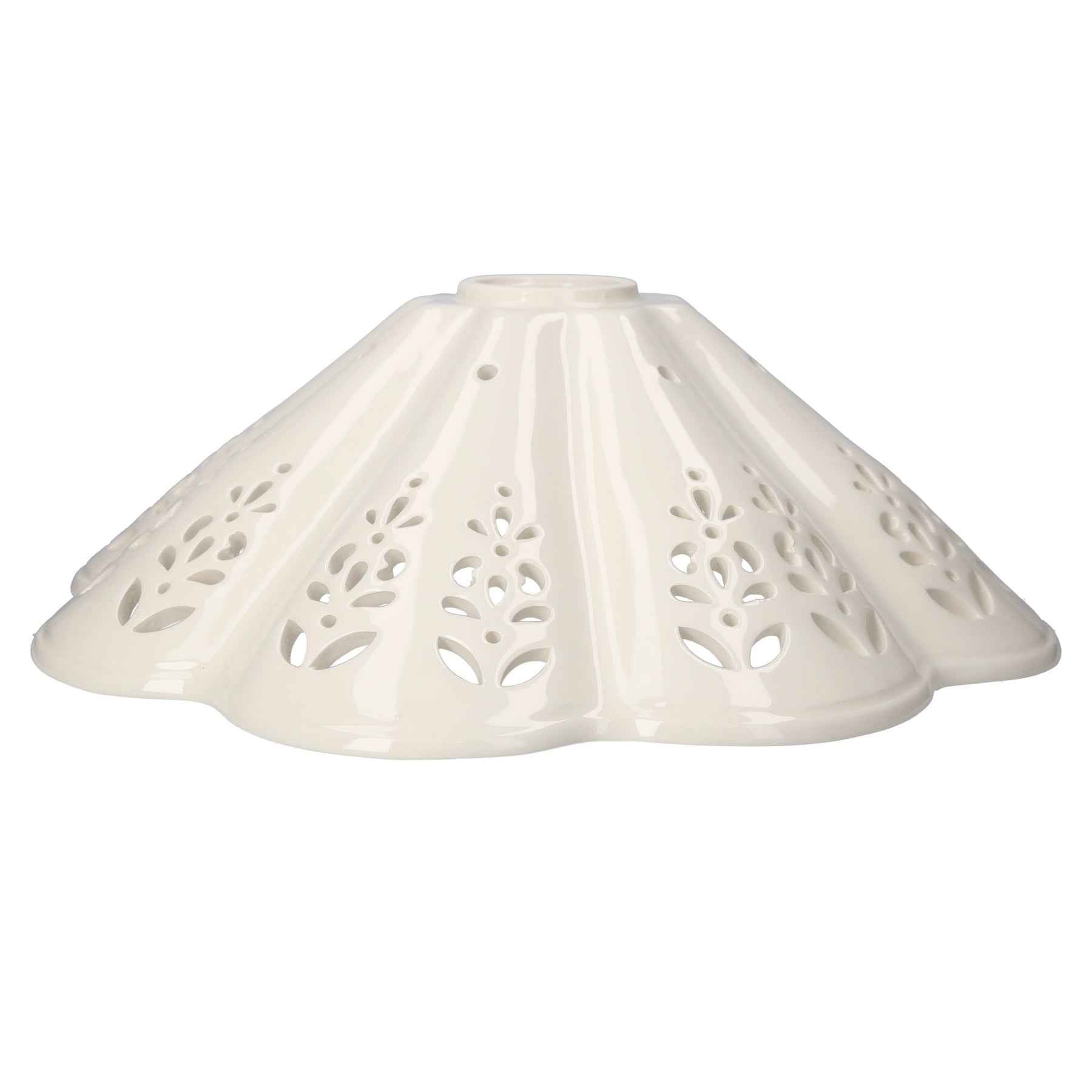 Paralume in Ceramica Bianca Traforata, Stile Rustico - 38 cm
