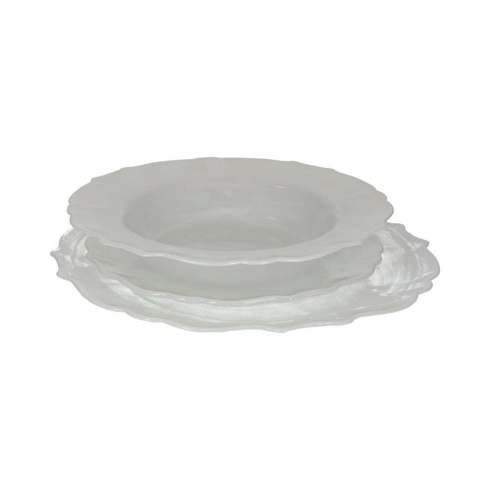 Set di 18 Piatti in Vetro Bianco con Finitura Lucida