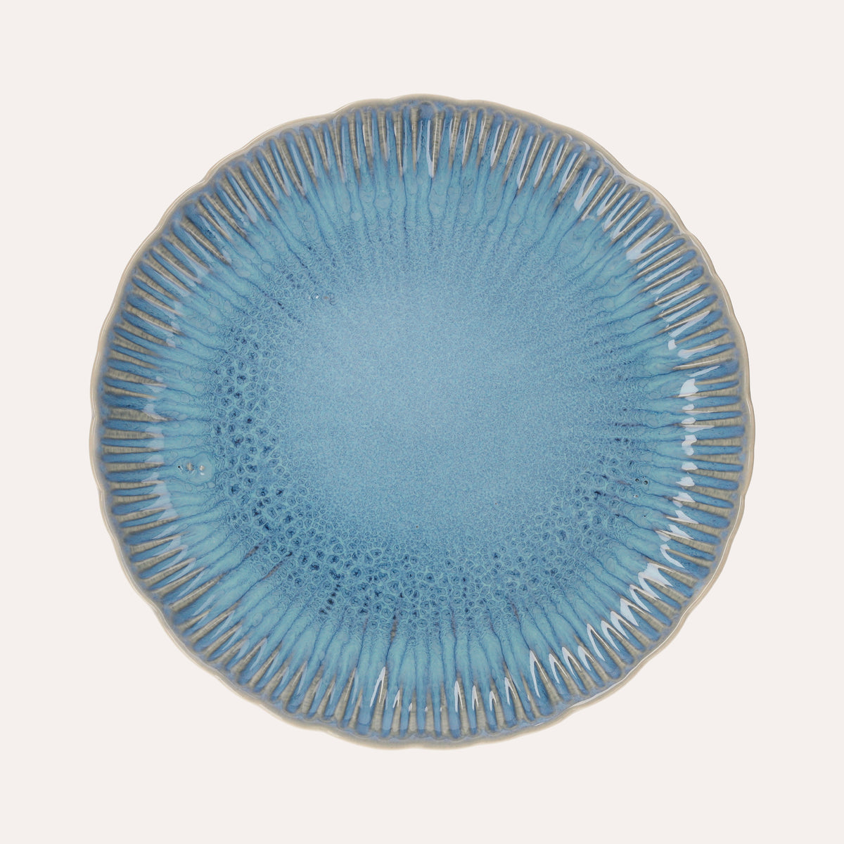 Servizio di 12 Piatti in Ceramica Azzurra con Motivi a Corallo