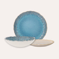 Servizio di 12 Piatti in Ceramica Azzurra con Motivi a Corallo