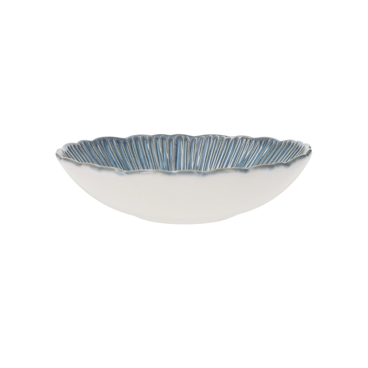 Servizio di 12 Piatti in Ceramica Azzurra con Decorazioni a Corallo