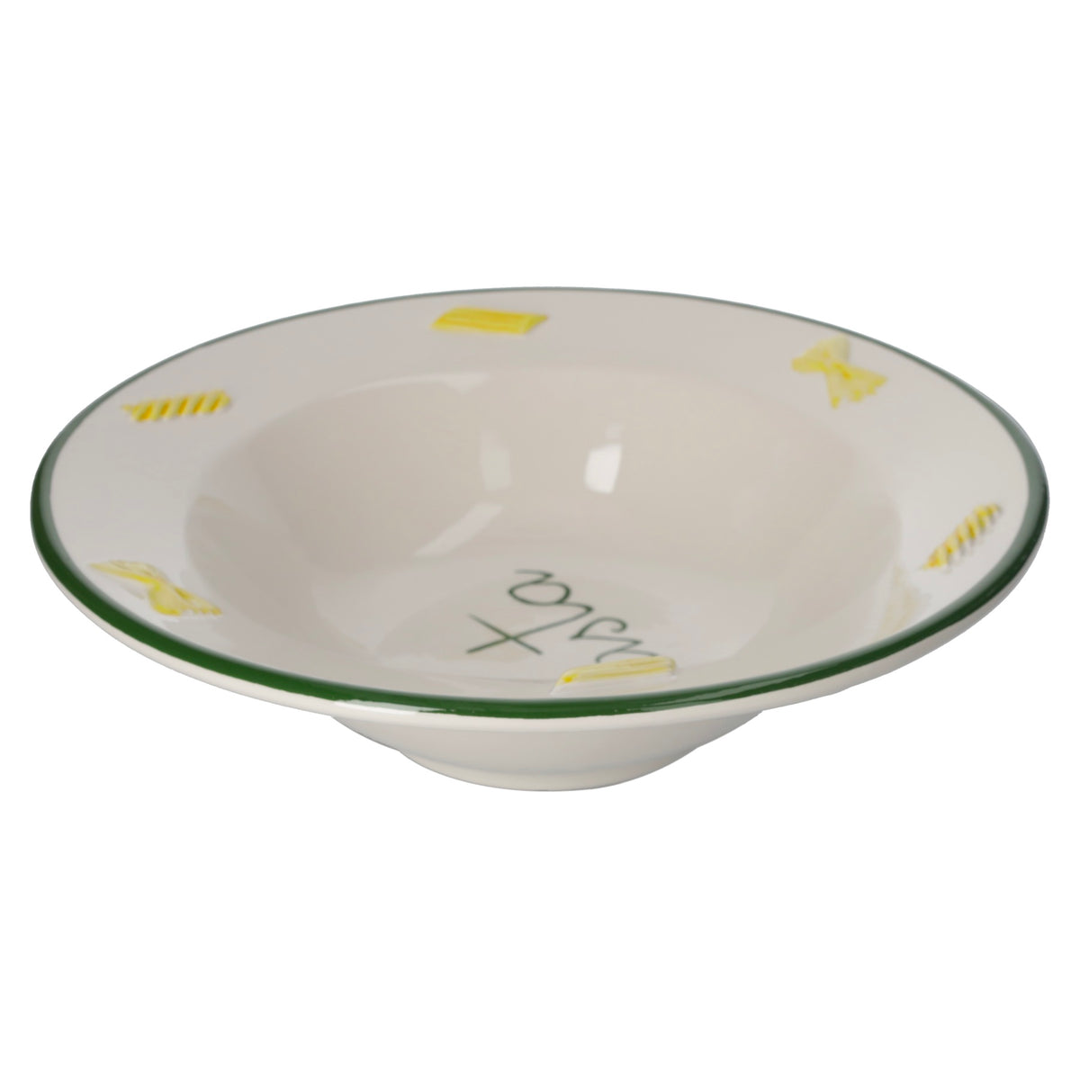 Piatto Fondo in Ceramica Artigianale con Bordo Verde