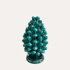 Artisan Pine Cone in Turquoise Terracotta H.16x25 cm